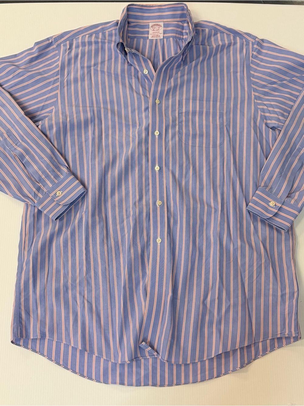 Brooks Brothers Madison Blue Shirt with Pink Stripes
